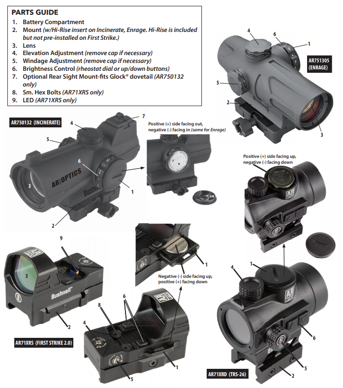 Bushnell AR Optics Red Dot Sights Instruction Manual