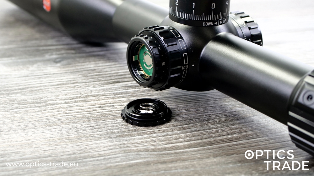 Leica Optics PRS 5-30x56i Riflescope - Open Battery Compartment on the Illumination Turret