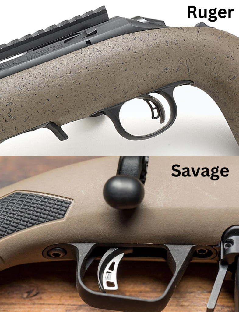 A representation of the difference between the Ruger Marksman Adjustable Trigger and the Savage AccuTrigger. Ruger's trigger is at the top and Savage's is at the bottom. They look almost the same.